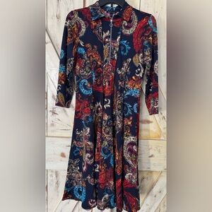 Vintage Retro Boho Artsy Paisley Print Women's Dress Size Medium 1/4 zip